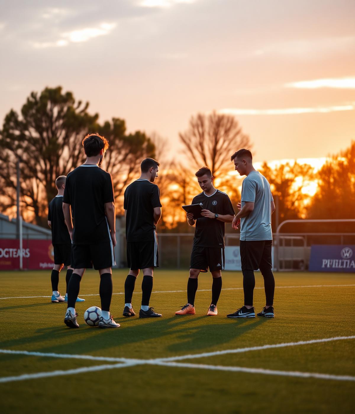 Coach reviewing tactics with team